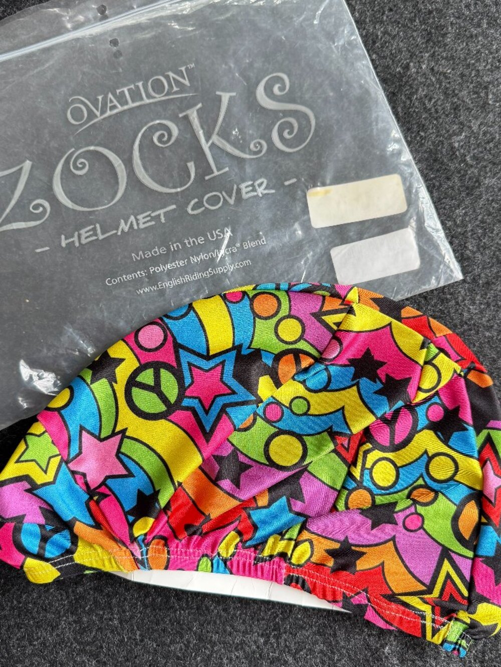 Ovation Zocks Rainbow 60s Equestrian Helmet Cover NWT